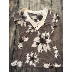 PORRIDGE from Anthropologie brown print tee size L